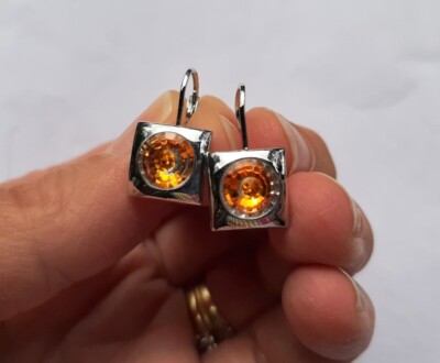 PRECIOSA Brand Sun Orange Lever Back Crystal Earrings made in Czech
