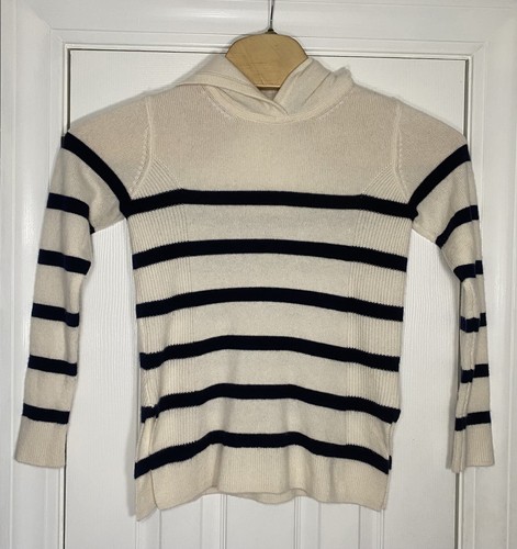Hatch Women’s Maternity Hooded Sweater Off White Navy Blue 0 Wool Cashmere