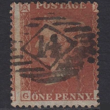 A35_21 GB QV 1855 1d RED-BROWN PL 15 SG24-C3(1) GJ GU LONDON IS 14 LARGE MISPERF
