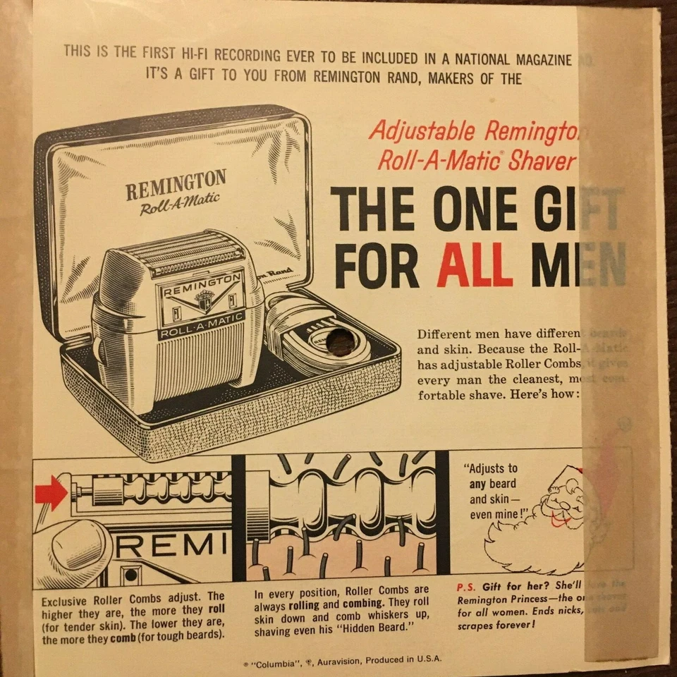 Vtg. Bing Crosby, Louis Armstrong, Music To Shave By  REMINGTON Razor ad RECORD - Image 2 of 2