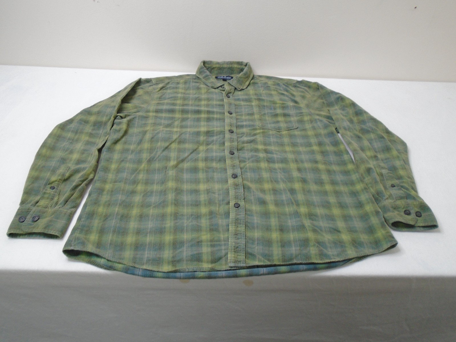 North River Shirt Men's XL Green Corduroy Plaid Button Up Flannel Hiking Outdoor