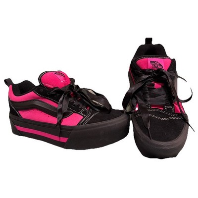 NEW VANS VALENTINES DAY Knu Skate Platform Stacked Sneakers Black/Pink/Satin Sz9