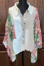 POL Oversized Patchwork Button Up Floral Top Size Large Boho New