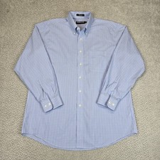 KIRKLAND SIGNATURE Blue Check Button Shirt Traditional Fit Non-Iron Men XL 17-34