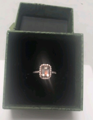 Emerald-Cut Morganite Diamond Framed Ring 10k Rose Gold Size 4-4.5 Beautiful - Picture 3 of 11