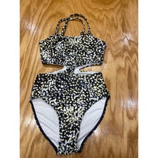 Melrose and Market Swim Set Girls 12 Black Flecked Pattern Sleeveless Halter B64