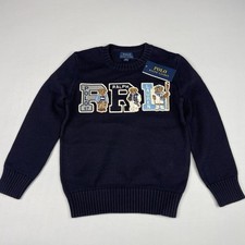 Polo Ralph Lauren Bear PRL Boys Size 7 Navy Cable Knit Sweater Crew Neck