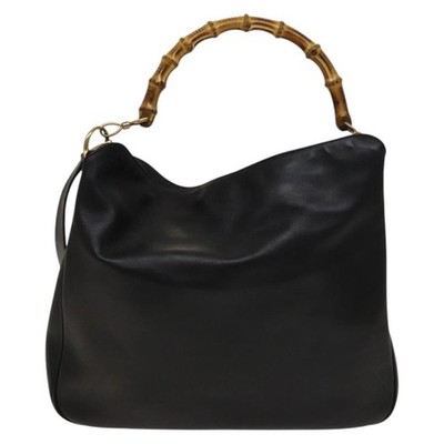 GUCCI Bamboo Shoulder Bag Leather 2way Black Gold 001 1998 1577
