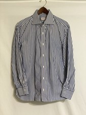 ISAIA Blue Stipe Long Sleeve Button-Up Dress Shirt ITALY Men Size 17 43