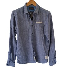 Scotch Soda Blue Textured Button Down Shirt Floral Lining Roll Tab Sleeves Med