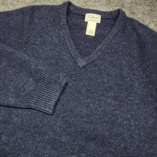 LL Bean Mens Lambswool V-Neck Knitted Navy Sweater 508094 Medium