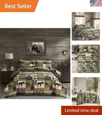 Rustic Cabin Quilt Set Queen Size - Cozy Reversible Bedspread for All Seasons
