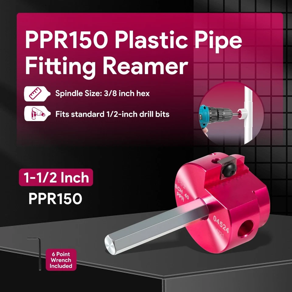3/8-Inch Hex Shaft PPR150 PVC Pipe Reamer -Fits Standard 1/2" drills Pipe Reamer - Image 2 of 4