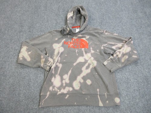 The North Face Hoodie Mens Medium Gray Bleach Dye Fleece Pullover Sweatshirt