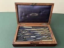 Antique Compas Superieurs Brevetes S.G.D.G Brass Drafting Set Original Wood Box