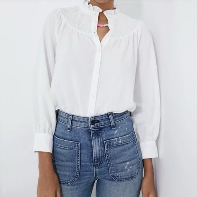 Tuckernuck Pomander Place Emory Smocked Blouse In White Sz S