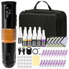 Wireless Tattoo Gun Kit Rotary Pen Machine C Black Gold