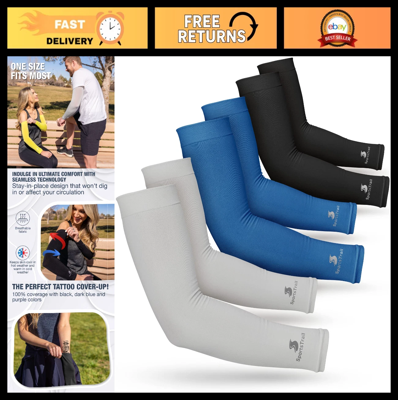 Cooling Arm Sleeves for Men & Women - Breathable UV Protection, Sports Gear