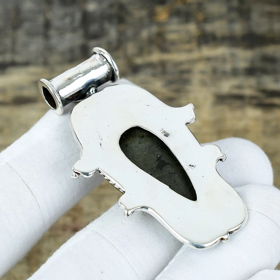 Naturale Pirite Gemma Ciondolo 925 Argento Sterling Fatto a Mano Gioielli Pasqua - Immagine 4 di 4