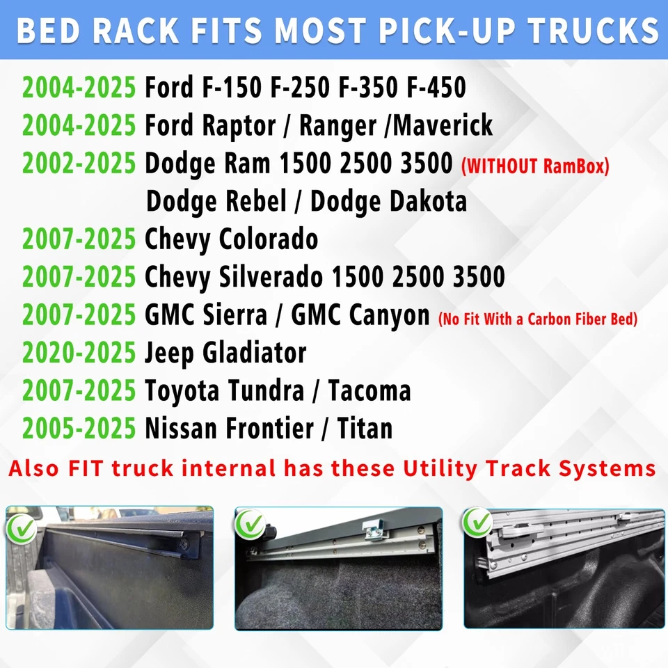 Barras portadoras ajustables para camioneta Overland de 16"" a 25"" para Ford F150 F250 F350 F450 Foto 2 de 4