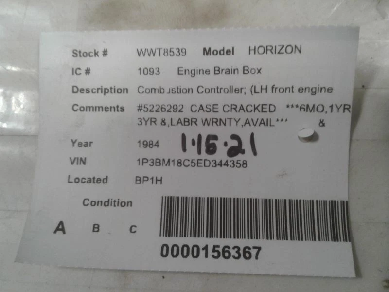 Controlador de combustión ECM de motor 4-135 2,2 L VIN C compatible con 83-84 HORIZON 624209 Foto 4 de 4