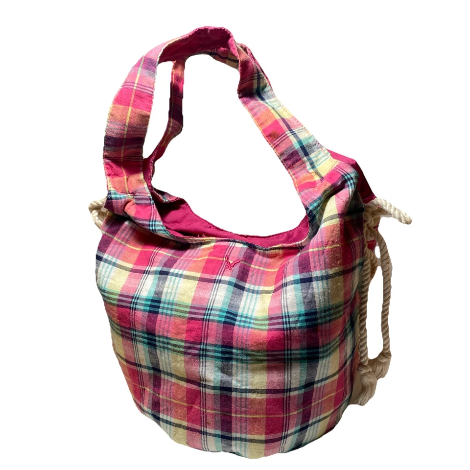 Bolso de Mano American Eagle Rosa y Azul Tela a Cuadros Informal Preppy Colorido Y2K Foto 2 de 4