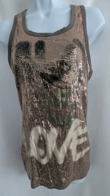 Casting Love Sequin Tank Top Women's Size S Glam Festive Party Cocktail 