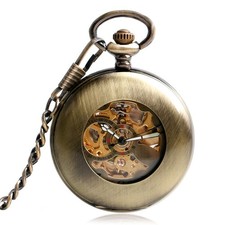 Steampunk Skeleton Automatic Pocket Watch Vintage Mechanical Pendant with Chain