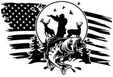 Vinyl Decal Car Truck Sticker Wall Hunting Fishing Usa - Deer Hunter Flag V2