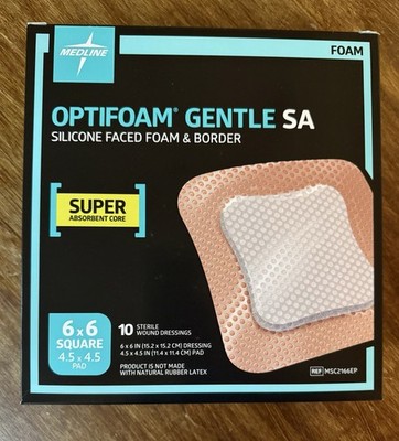 (10) Medline 6''x6'' Optifoam Gentle SA Foam Dressings ~ IMSCEX66EP SILICONE FOAM