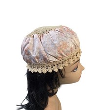 Vintage Floral Satin Cap Crochet Trim Boudoir Victorian Edwardian Women's Pink