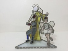 Vintage Stained Glass Angel Family Statue, Signed by Artist, 8" Tall x 7 1/2" W