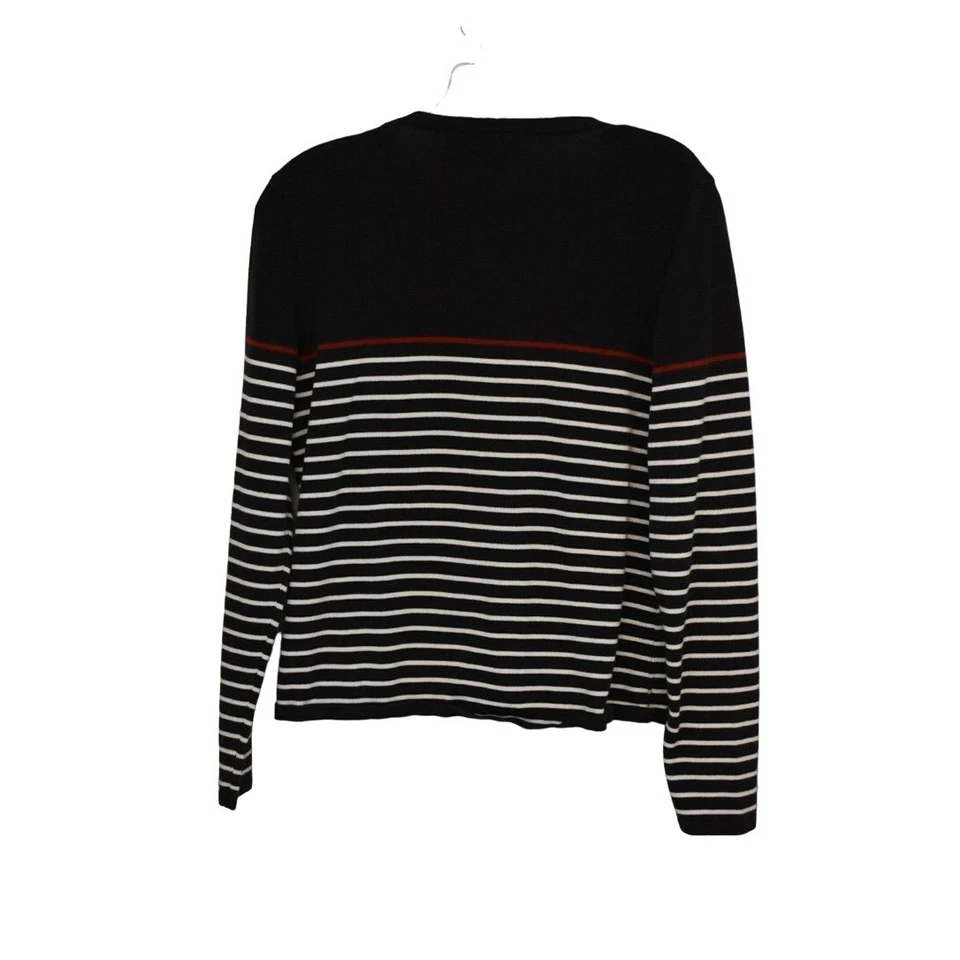 Cárdigan suéter vintage para mujer Hillard & Hanson negro blanco rojo rayas talla Foto 2 de 4