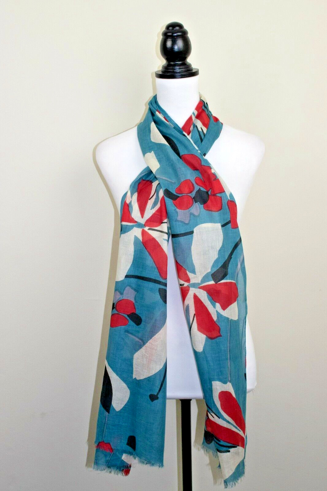 Bufanda Floral Japonesa Turquesa 100% Algodón Mujer Kushi Verano BNWT 70"x21"