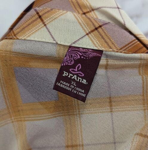 Prana Dress Women XL Flint Plaid Maxi Shirt Long Button Cover Up Sheer Umber $99 - Picture 3 of 17