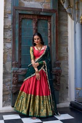 Classic Look Narayan Pattu Red Lehenga Choli With Dupatta For