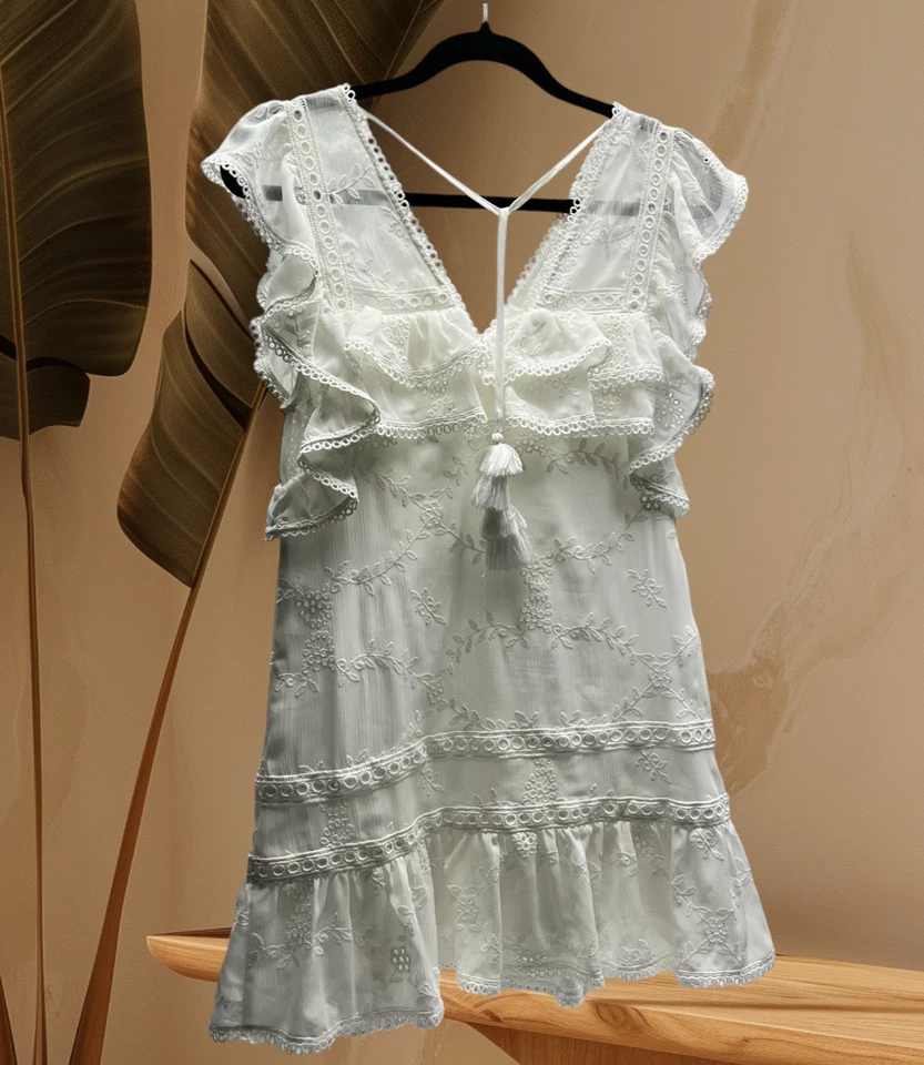 Tularosa оборки шифона с подкладкой мини-платье слоновой кости V шеи романтический коттедж размер XS - Изображение 2 из 4