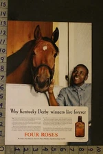 1931 DISTILLERY DRINK FOUR ROSES WHISKEY EQUESTRIAN HORSE JOCKEY BARN AD WE31