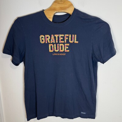 Life is Good Grateful Dude Graphic Print Short Sleeve Navy Blue T-Shirt Mens L
