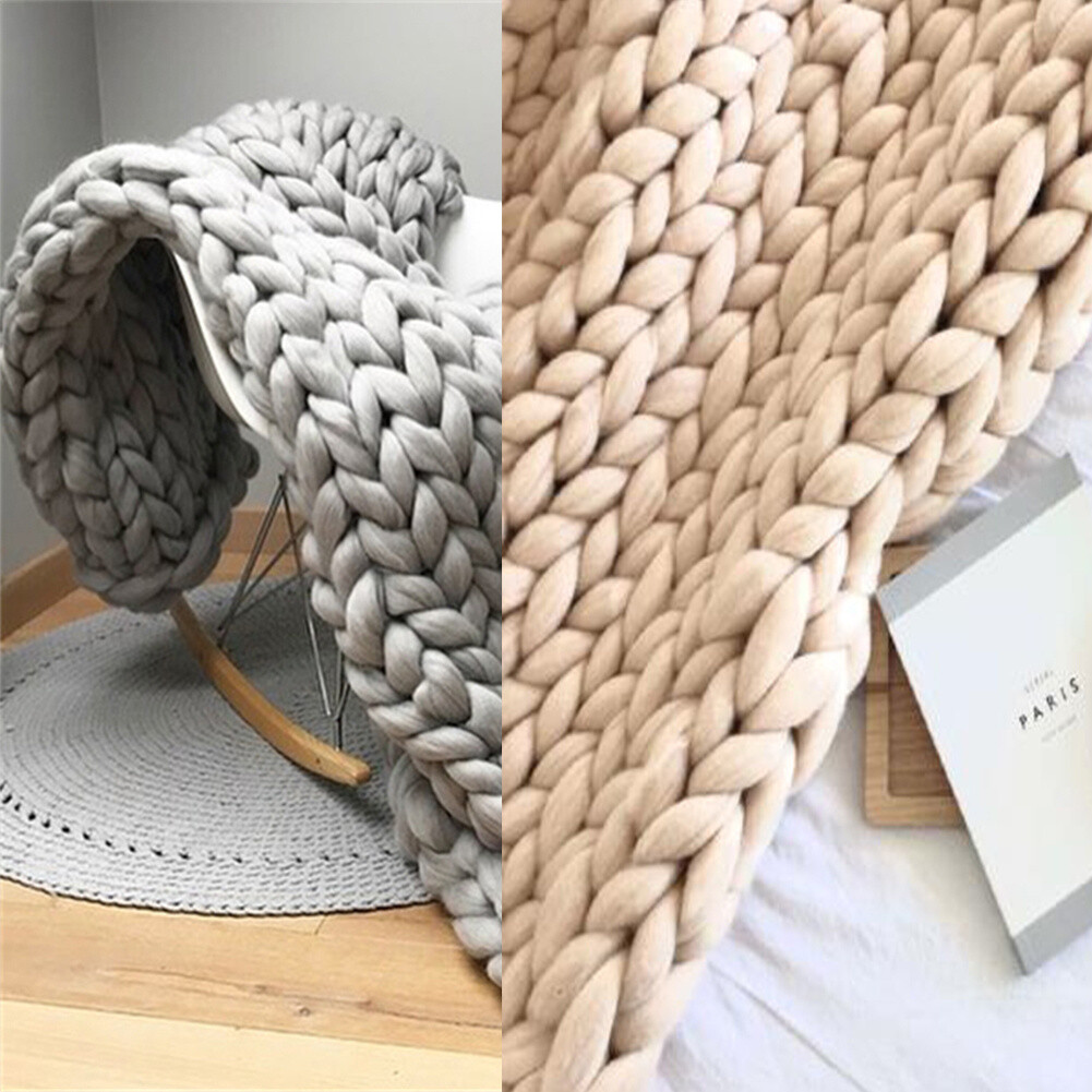 Fashion Wool Chunky Knitted Blanket Thick Warm Hand Knit Throw