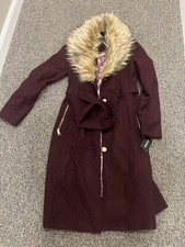 Guess Women's Belted Asymmetrical Wool Walker Trench Coat $275, Small, Wine
