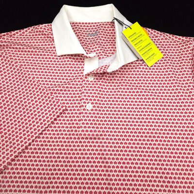 NEW PUMA GOLF POLO SHIRT -M- WHITE RED PINK FLORAL DOT LISLE POLY PERFORMANCE