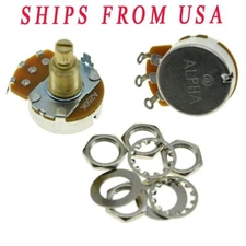 2x Alpha Guitar Full Size Potentiometer 19.5mm Brass Shaft Audio Pots A250K