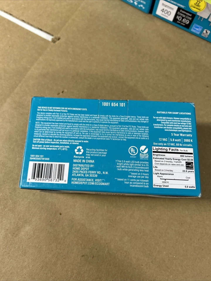 8x3 PACK EcoSmart 50W Equivalent Bright White MR16 GU5.3 Dimmable LED bulbs #h5 - Image 4 of 4