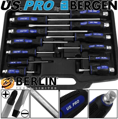 BERGEN Magnetic Screwdriver Set HEAVY DUTY Phillips & Slotted Go Through Drivers