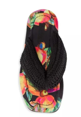Farm Rio Black Cashew Crochet Puffy Flip Flop Thong Sandals, Size 7 (US) NWOB!