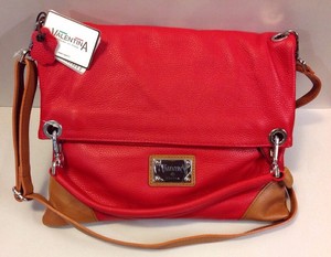 NEW VALENTINA RED LEATHER MESSENGER CROSS BODY HANDBAG PURSE MADE IN