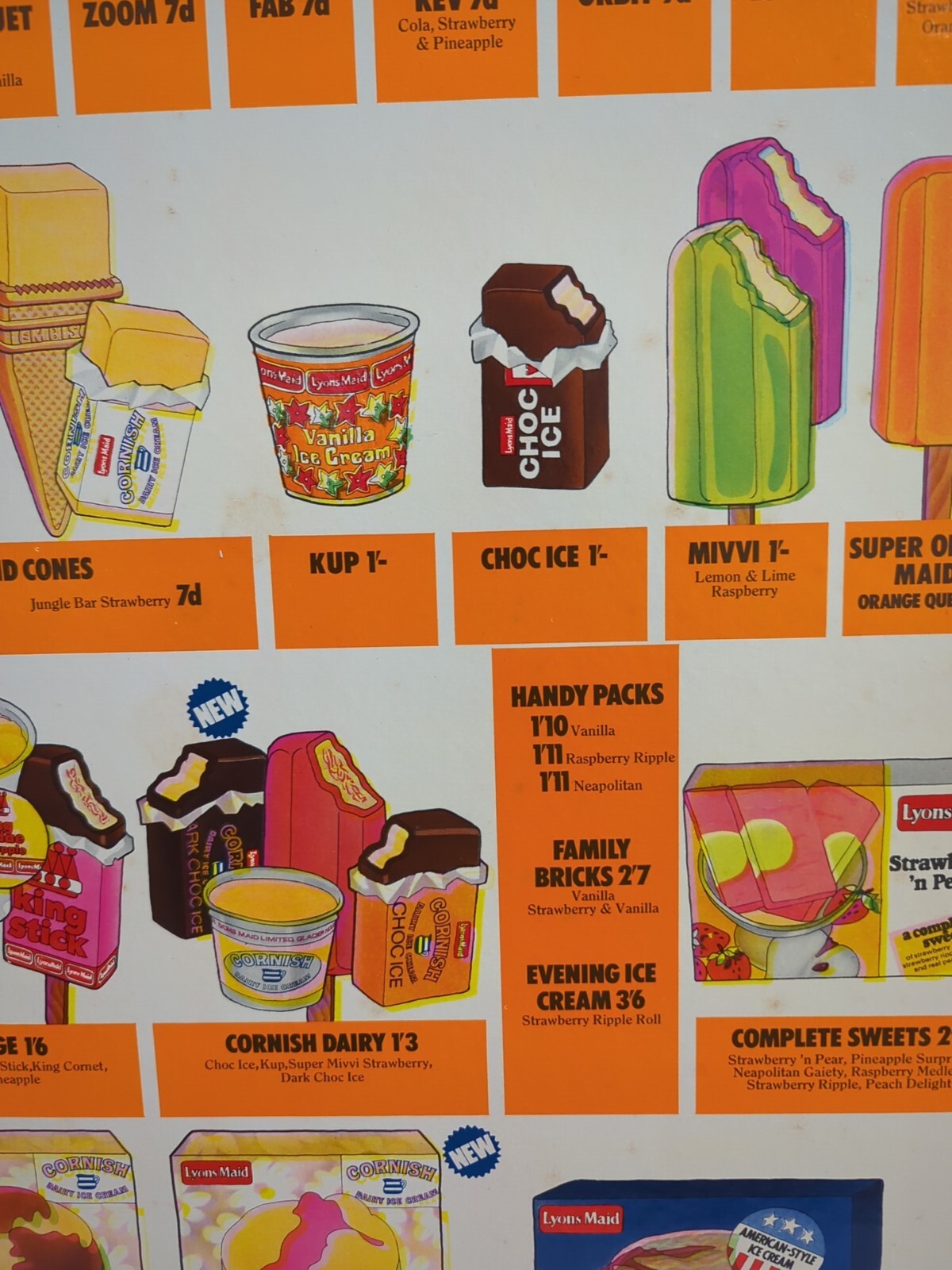 Lyons Maid Ice Cream Laminated Cardboard Shop Sign Vintage 50 x 34 Cm