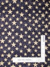 Patriotic Star Gold Glitter Blue Texture Cotton Fabric Traditions By The Yard