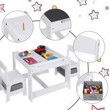 EUGAD 3 in 1 Kindertisch mit 2 St&uuml;hlen Kindersitzgruppe mit Stauraum Malttisch